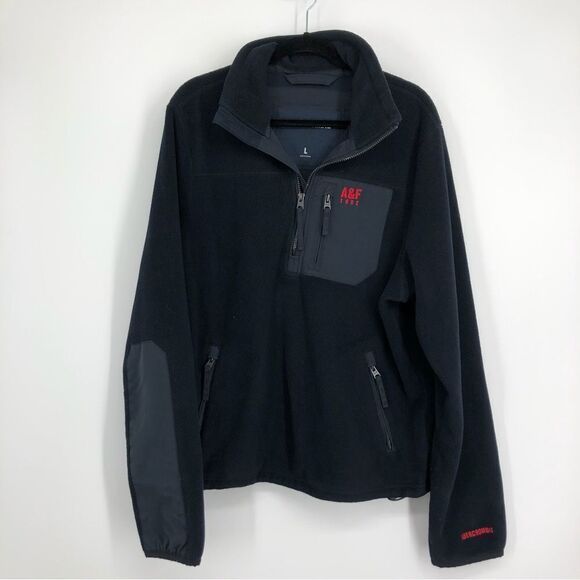 Abercrombie & Fitch Mens Fleece Half Zip‎ Pullover Black Size Large - Picture 1 of 10